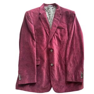 Tommy Hilfiger Men Burgundy Paisley Cotton Crushed Velvet Blazer Jacket Size 44